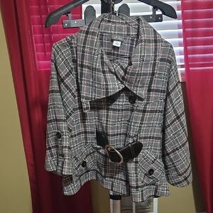 Pink and Black Plaid Trench Coat
